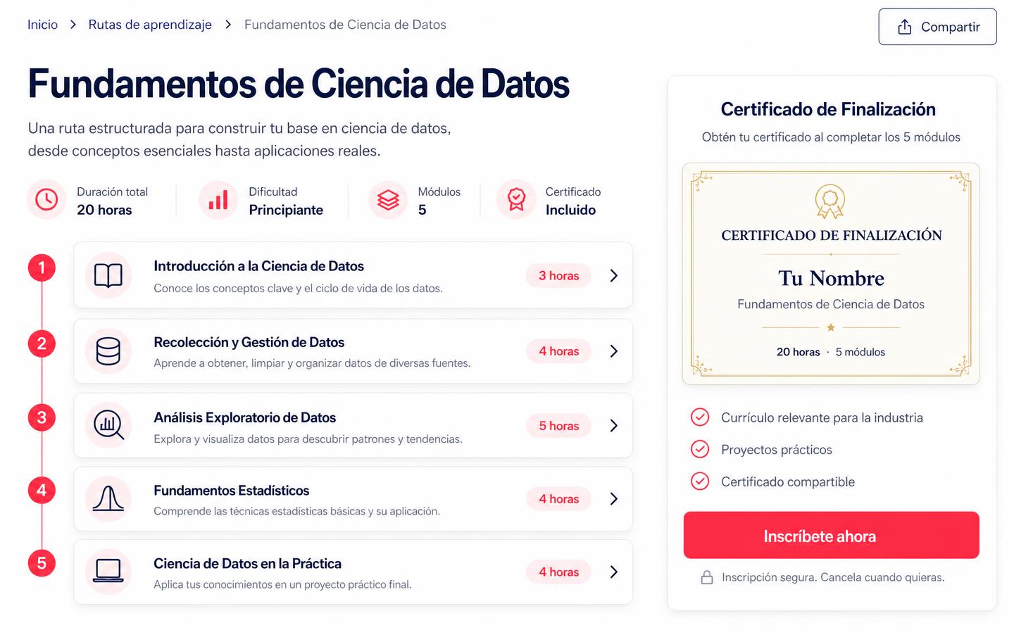 Ruta de aprendizaje estructurada en la plataforma Griky